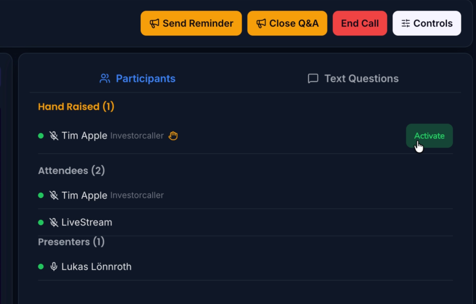 Interactive Q&A Management Interface